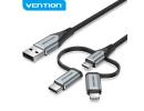 Vention USB 2.0 A Male to 3-in-1 Micro-B&USB-C&Lightning Male Cable 1.5M Gray Aluminum