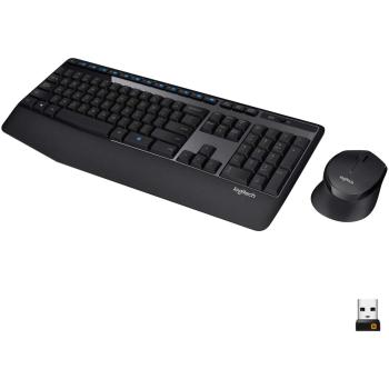 Logitech MK345 Wireless Combo Full-Sized Keyboard with Palm Rest and Comfortable Right-Handed Mouse 2.4 GHz Wireless USB Receiver Arabic / English - Black