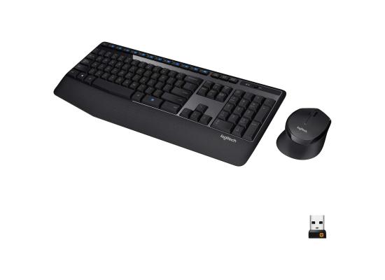 Logitech MK345 Wireless Combo Full-Sized Keyboard with Palm Rest and Comfortable Right-Handed Mouse 2.4 GHz Wireless USB Receiver Arabic / English - Black