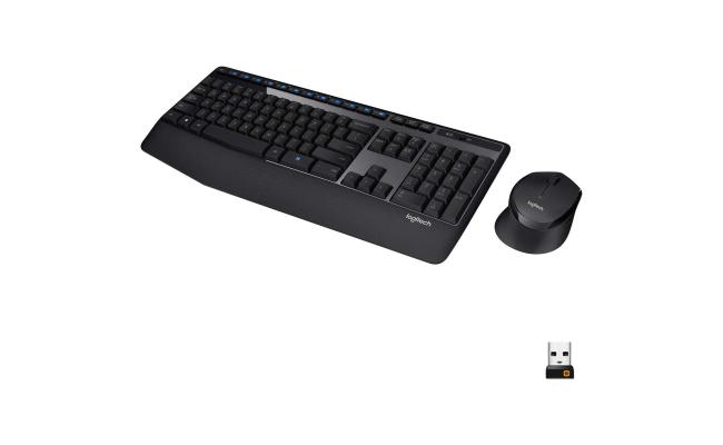 Logitech MK345 Wireless Combo Full-Sized Keyboard with Palm Rest and Comfortable Right-Handed Mouse 2.4 GHz Wireless USB Receiver Arabic / English - Black