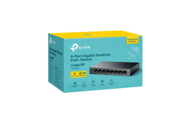 TP-Link LS108GP 8-Port Gigabit Desktop Switch with 8-Port PoE+