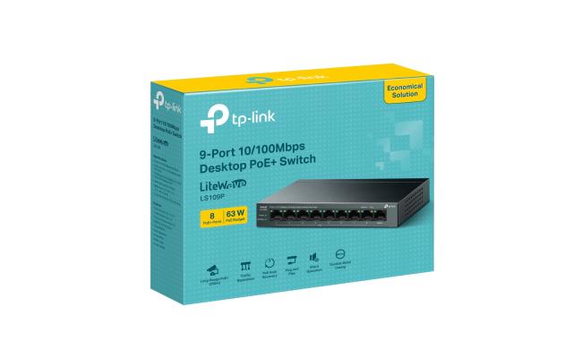 TP-Link LS109P 9-Port 10/100Mbps Desktop Switch with 8-Port PoE+
