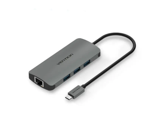 Type-C to 3 Ports USB3.0 HUB with Gigabit Ethernet Adapter 0.1M Gray Metal Type