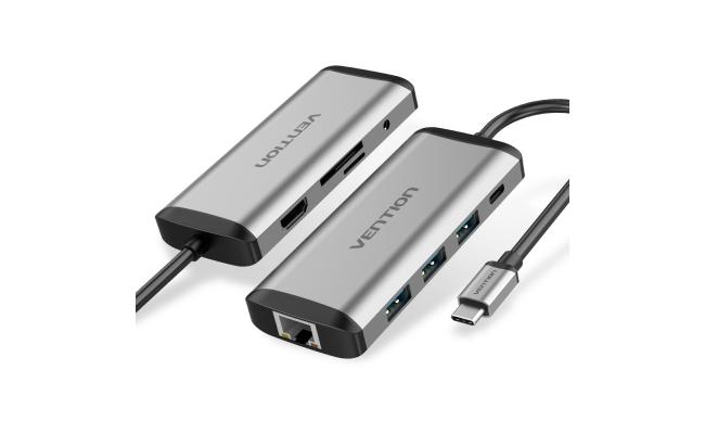 Vention Multi-Function 9 in 1 - Type-C to HDMI/USB3.0*3/TF/SD/RJ45/3.5mm/PD Converter